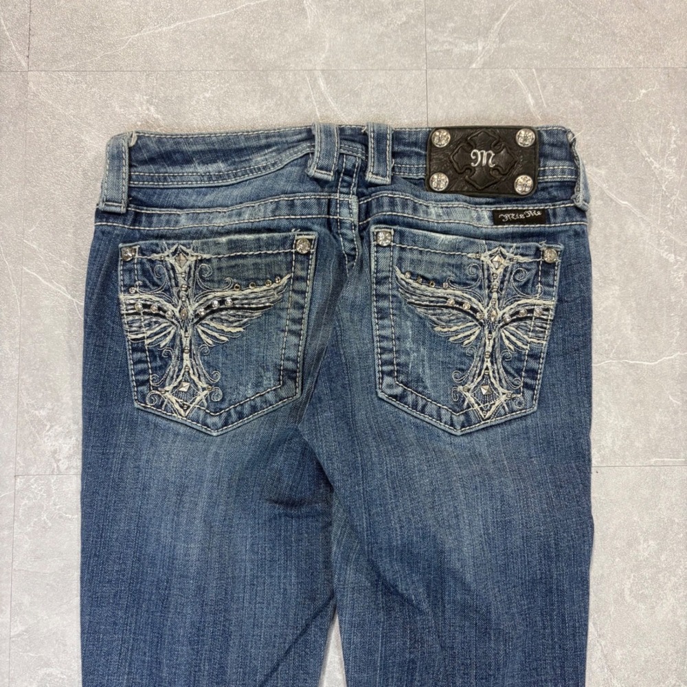 Miss Me Skinny Jeans Womens 26 Blue Medium Wash Wing Cross Embellished JP5117S9